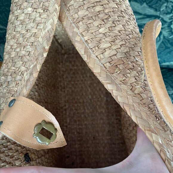 Vintage Flower 60s 70s Woven Grass Wicker Rattan Style XL Travel Bag Tote Market - Picture 4 of 5